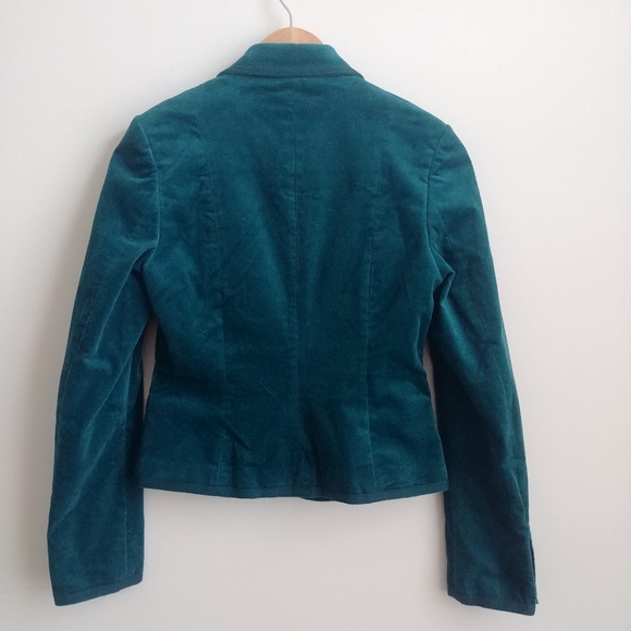 Y2K cotton velvet teal blue blazer jacket sharp lapels XS - Picture 8 of 12